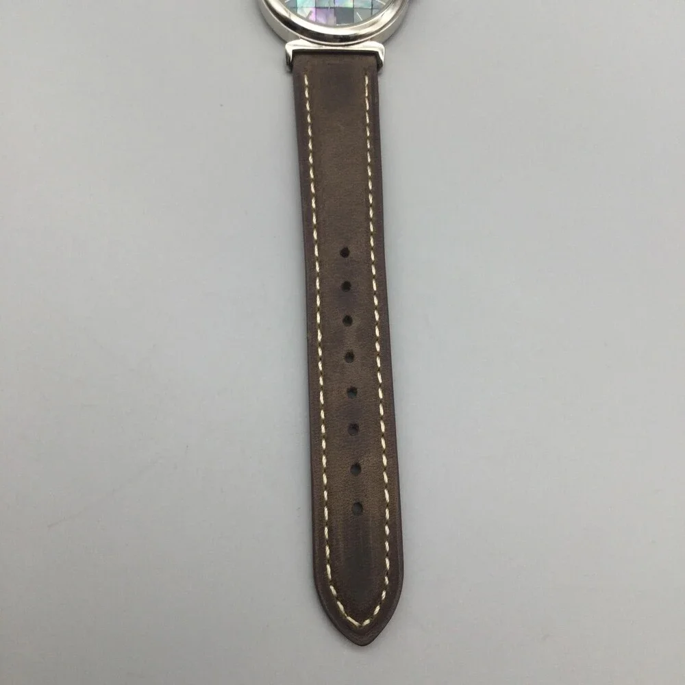 Aria Womens Watch 34mm Abalone Mosaic Dial Brown Leather Band New Battery